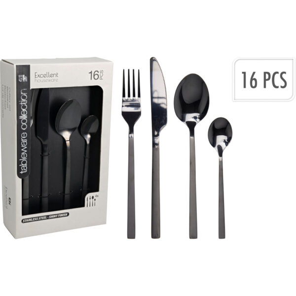 Hnífapör svört 16 stk. - Koopman